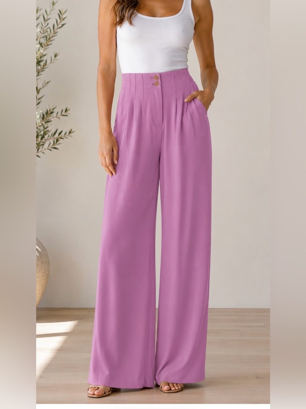 Anthropologie Wide-Leg High-Rise Pants in Lavender Pink